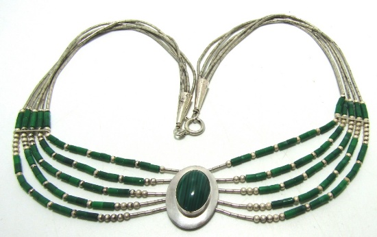 MALACHITE NECKLACE STERLING SILVER ZUNI BEAD