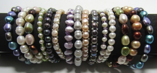 15 CULTURED PEARL BRACELET LOT COLLECTION 4-10 MM