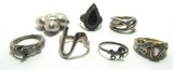 7PC ALL STERLING SILVER RING COLLECTION LOT SIZE 5