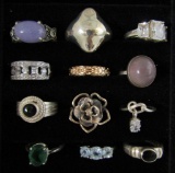 12PC ALL STERLING SILVER RING COLLECTION LOT SIZE7