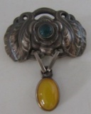 GEORG JENSEN PIN STERLING SILVER AMBER CHRYSOPHASE