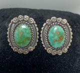 YAZZIE STERLING CARICO LAKE TURQUOISE EARRINGS