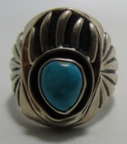 T. HASTEEN TURQUOISE RING STERLING SILVER SIZE 11