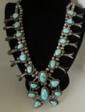 TSOSIE TURQUOISE SQUASH BLOSSOM NECKLACE STERLING