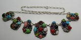 MULTIGEM NECKLACE STERLING SILVER TURQUOISE CORAL