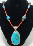 TURQUOISE CORAL NECKLACE STERLING SILVER