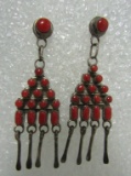 SNAKE EYE RED CORAL EARRRINGS STERLING SILVER