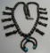 TURQUOISE SQUASH BLOSSOM NECKLACE STERLING SILVER