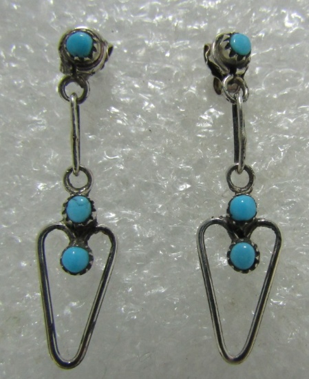 TURQUOISE PETIT POINT EARRINGS STERLING SILVER