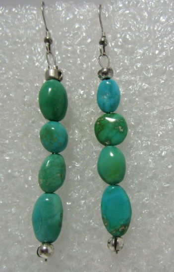 2.75" TURQUOISE NUGGET EARRINGS STERLING SILVER