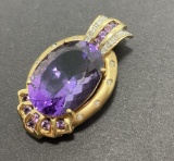 HUGE12 GRAM 20CT AMETHYST 14K GOLD DIAMOND PENDANT