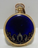 18k GOLD DIAMOND ENAMEL POCKETWATCH FRENCH SWISS