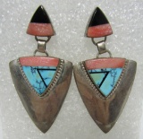 TSOSIE TURQUOISE INLAY EARRINGS STERLING SILVER