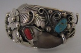 THOMPSON BEAR CLAW TURQUOISE CUFF BRACELET STERLIN