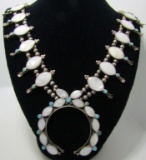 MOP TURQUOISE SQUASH BLOSSOM NECKLACE STERLING