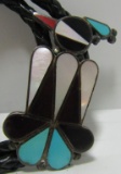 INLAY TURQUOISE BOLO TIE NECKLACE STERLING SILVER