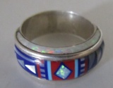 YAZZIE INLAY TURQUOISE RING STERLING SILVER SIZE 9