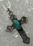 TURQUOISE CROSS PENDANT NECKLACE STERLING SILVER