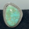 SIGNED NAVAJO STERLING WATERWEB TURQUOISE RING