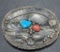 STERLING NAVAJO RED CORAL TURQUOISE BELT BUCKLE