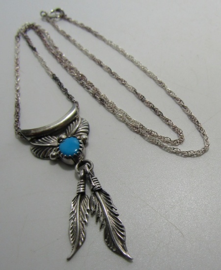 SIGNED "RB" TURQUOISE NECKLACE STERLING SILVER