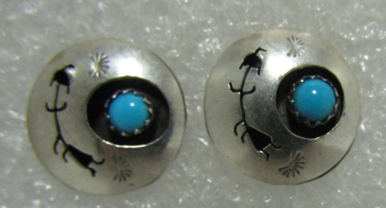 TURQUOISE EARRINGS STERLING SILVER KACHINA
