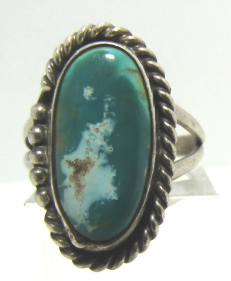 OLD PAWN TURQUOISE RING STERLING SILVER SIZE 7