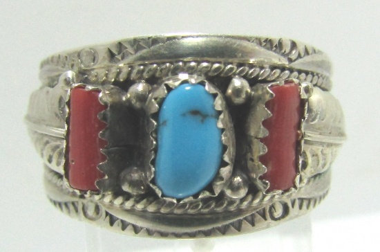 BEGAYE TURQUOISE CORAL RING STERLING SILVER SZ14
