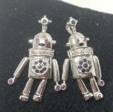 2 STERLING 3D MOVABLE ROBOT CHARMS RUBY SAPPHIRE