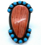 31 GRAM SIGNED DB STERLING TURQUOISE NAVAJO RING