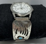 BEAR PAW STERLING TURQUOISE WATCH BRACELET