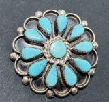 DB ZUNI STERLING TURQUOISE CLUSTER PENDANT PIN