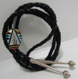 ZUNI INLAY BOLO TIE NECKLACE STERLING SILVER