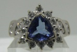 1.25CT TANZANITE 1CT DIAMOND RING 18K WHITE GOLD