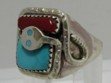 EFFIE C TURQUOISE CORAL SNAKE RING STERLING SILVER