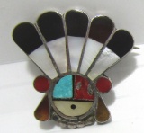 ZUNI SUNFACE PIN STERLING SILVER CHIEF BROOCH