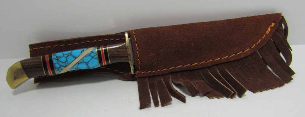 Navajo Bowie knife Turquoise Wood Handle Doris Yazzie - Yourgreatfinds