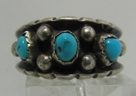 "E" SLEEPING BEAUTY TURQUOISE RING STERLING SILVER