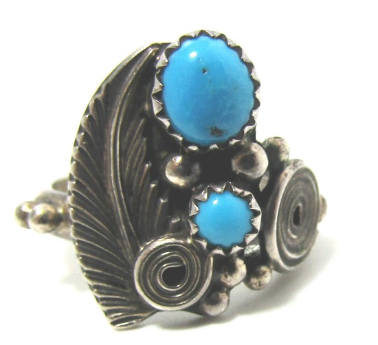 "RB" SLEEPING BEAUTY TURQUOISE RING STERLING SILVE