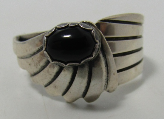 "RB" ONYX RING STERLING SILVER SIZE 13