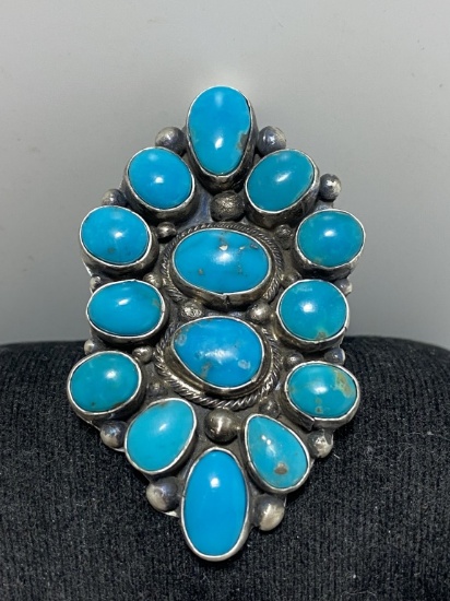 BECENTI NAVAJO STERLING TURQUOISE CLUSTER RING