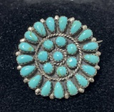 STERLING TURQUOISE CLUSTER PENDANT PIN BROOCH