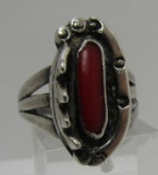 CORAL RING STERLING SILVER NATIVE AMERICAN