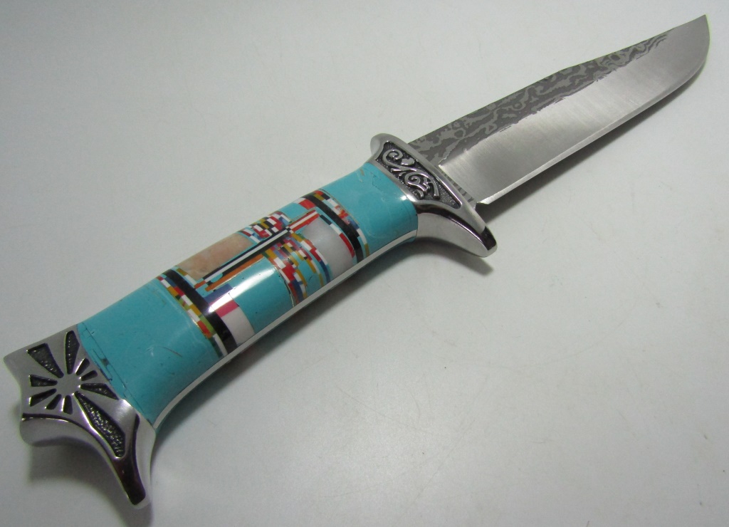 Large Turquoise Folding Hunting Knife W Sheath Auction