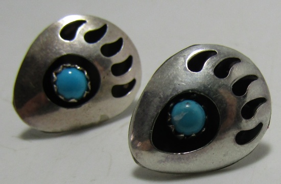 BEAR CLAW TURQUOISE EARRINGS STERLING SILVER