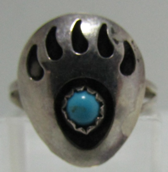 BEAR CLAW TURQUOISE RING STERLING SILVER SIZE 7