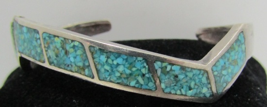 TURQUOISE CHIP CUFF BRACELET STERLING SILVER