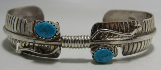 "B" TURQUOISE CUFF BRACELET STERLING SILVER