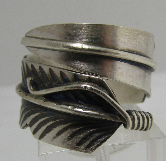 "CHARLEY" FEATHER RING STERLING SILVER SIZE 9