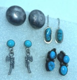 4 STERLING NATIVE AMERICAN TURQUOISE EARRINGS